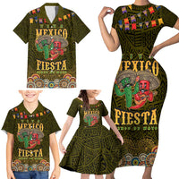 Personalized Mexico Cinco De Mayo Family Matching Short Sleeve Bodycon Dress and Hawaiian Shirt Chilli Pepper and Cactus