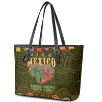 Personalized Mexico Cinco De Mayo Leather Tote Bag Chilli Pepper and Cactus