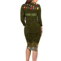 Personalized Mexico Cinco De Mayo Long Sleeve Bodycon Dress Chilli Pepper and Cactus