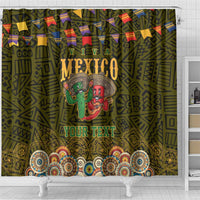 Personalized Mexico Cinco De Mayo Shower Curtain Chilli Pepper and Cactus