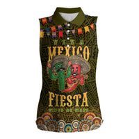Personalized Mexico Cinco De Mayo Women Sleeveless Polo Shirt Chilli Pepper and Cactus
