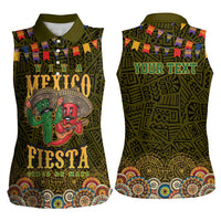 Personalized Mexico Cinco De Mayo Women Sleeveless Polo Shirt Chilli Pepper and Cactus