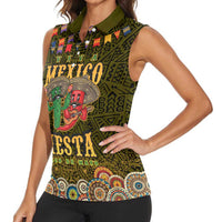 Personalized Mexico Cinco De Mayo Women Sleeveless Polo Shirt Chilli Pepper and Cactus