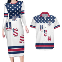 Custom USA Ice Hockey Couples Matching Long Sleeve Bodycon Dress and Hawaiian Shirt Sporty Style Go Champions