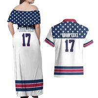 Custom USA Ice Hockey Couples Matching Off Shoulder Maxi Dress and Hawaiian Shirt Sporty Style Go Champions