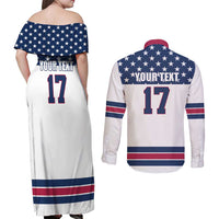 Custom USA Ice Hockey Couples Matching Off Shoulder Maxi Dress and Long Sleeve Button Shirt Sporty Style Go Champions
