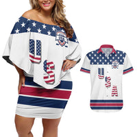 Custom USA Ice Hockey Couples Matching Off Shoulder Short Dress and Hawaiian Shirt Sporty Style Go Champions