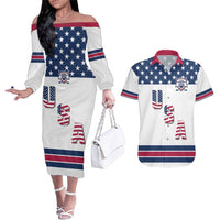 Custom USA Ice Hockey Couples Matching Off The Shoulder Long Sleeve Dress and Hawaiian Shirt Sporty Style Go Champions