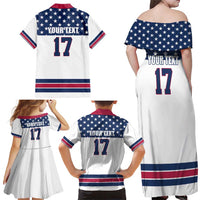 Custom USA Ice Hockey Family Matching Off Shoulder Maxi Dress and Hawaiian Shirt Sporty Style Go Champions