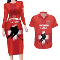 Custom Switzerland Ice Hockey Couples Matching Long Sleeve Bodycon Dress and Hawaiian Shirt La Nati Go Champions