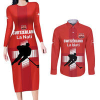 Custom Switzerland Ice Hockey Couples Matching Long Sleeve Bodycon Dress and Long Sleeve Button Shirt La Nati Go Champions