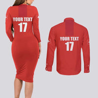 Custom Switzerland Ice Hockey Couples Matching Long Sleeve Bodycon Dress and Long Sleeve Button Shirt La Nati Go Champions