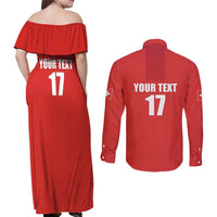 Custom Switzerland Ice Hockey Couples Matching Off Shoulder Maxi Dress and Long Sleeve Button Shirt La Nati Go Champions