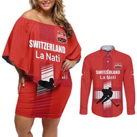 Custom Switzerland Ice Hockey Couples Matching Off Shoulder Short Dress and Long Sleeve Button Shirt La Nati Go Champions