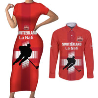 Custom Switzerland Ice Hockey Couples Matching Short Sleeve Bodycon Dress and Long Sleeve Button Shirt La Nati Go Champions