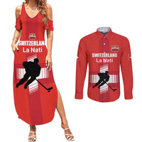 Custom Switzerland Ice Hockey Couples Matching Summer Maxi Dress and Long Sleeve Button Shirt La Nati Go Champions