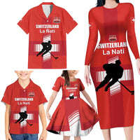 Custom Switzerland Ice Hockey Family Matching Long Sleeve Bodycon Dress and Hawaiian Shirt La Nati Go Champions
