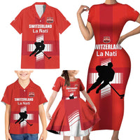 Custom Switzerland Ice Hockey Family Matching Short Sleeve Bodycon Dress and Hawaiian Shirt La Nati Go Champions