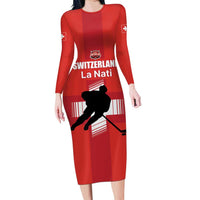 Custom Switzerland Ice Hockey Long Sleeve Bodycon Dress La Nati Go Champions