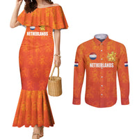 Custom Netherlands Football Couples Matching Mermaid Dress and Long Sleeve Button Shirt Oranje Go Champions
