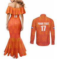 Custom Netherlands Football Couples Matching Mermaid Dress and Long Sleeve Button Shirt Oranje Go Champions