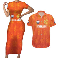 Custom Netherlands Football Couples Matching Short Sleeve Bodycon Dress and Hawaiian Shirt Oranje Go Champions