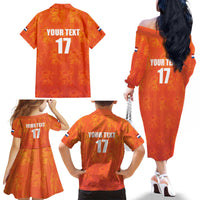Custom Netherlands Football Family Matching Off The Shoulder Long Sleeve Dress and Hawaiian Shirt Oranje Go Champions