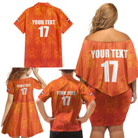 Custom Netherlands Football Family Matching Off Shoulder Short Dress and Hawaiian Shirt Oranje Go Champions