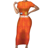 Custom Netherlands Football Family Matching Short Sleeve Bodycon Dress and Hawaiian Shirt Oranje Go Champions