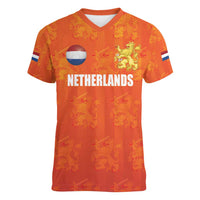 Custom Netherlands Football Women V-Neck T-Shirt Oranje Go Champions