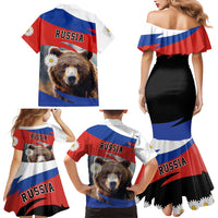 Russia Brown Bear and Chamomile Flower Family Matching Mermaid Dress and Hawaiian Shirt LT17 - Wonder Print Shop