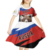 Russia Brown Bear and Chamomile Flower Kid Short Sleeve Dress LT17 - Wonder Print Shop
