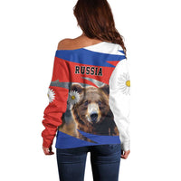 Russia Brown Bear and Chamomile Flower Off Shoulder Sweater LT17 - Wonder Print Shop