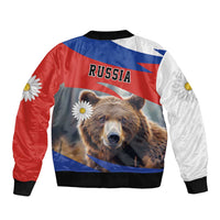 Russia Brown Bear and Chamomile Flower Sleeve Zip Bomber Jacket LT17 - Wonder Print Shop