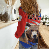 Russia Brown Bear and Chamomile Flower Women Casual Shirt LT17 - Wonder Print Shop