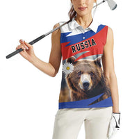 Russia Brown Bear and Chamomile Flower Women Sleeveless Polo Shirt LT17 - Wonder Print Shop
