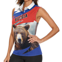 Russia Brown Bear and Chamomile Flower Women Sleeveless Polo Shirt LT17 - Wonder Print Shop