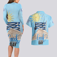 Greece Independence Day Couples Matching Long Sleeve Bodycon Dress and Hawaiian Shirt 25th March Vergina Sun