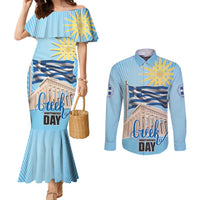 Greece Independence Day Couples Matching Mermaid Dress and Long Sleeve Button Shirt 25th March Vergina Sun