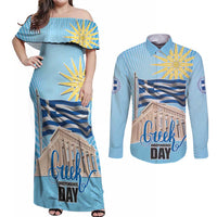 Greece Independence Day Couples Matching Off Shoulder Maxi Dress and Long Sleeve Button Shirt 25th March Vergina Sun