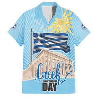 Greece Independence Day Family Matching Long Sleeve Bodycon Dress and Hawaiian Shirt 25th March Vergina Sun