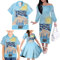 Greece Independence Day Family Matching Off The Shoulder Long Sleeve Dress and Hawaiian Shirt 25th March Vergina Sun