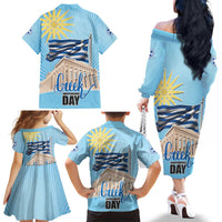 Greece Independence Day Family Matching Off The Shoulder Long Sleeve Dress and Hawaiian Shirt 25th March Vergina Sun