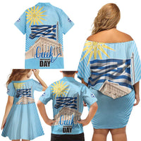Greece Independence Day Family Matching Off Shoulder Short Dress and Hawaiian Shirt 25th March Vergina Sun
