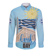 Greece Independence Day Long Sleeve Button Shirt 25th March Vergina Sun
