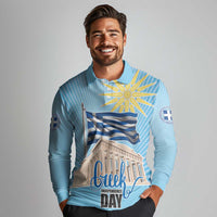 Greece Independence Day Long Sleeve Polo Shirt 25th March Vergina Sun
