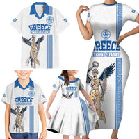 Custom Greece Football Champions Family Matching Short Sleeve Bodycon Dress and Hawaiian Shirt Nike Goddess of Victory