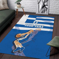 Custom Greece Basketball Area Rug Sporty Style with Laurel