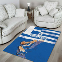 Custom Greece Basketball Area Rug Sporty Style with Laurel