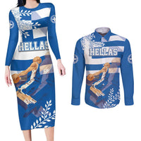 Custom Greece Basketball Couples Matching Long Sleeve Bodycon Dress and Long Sleeve Button Shirt Sporty Style with Laurel